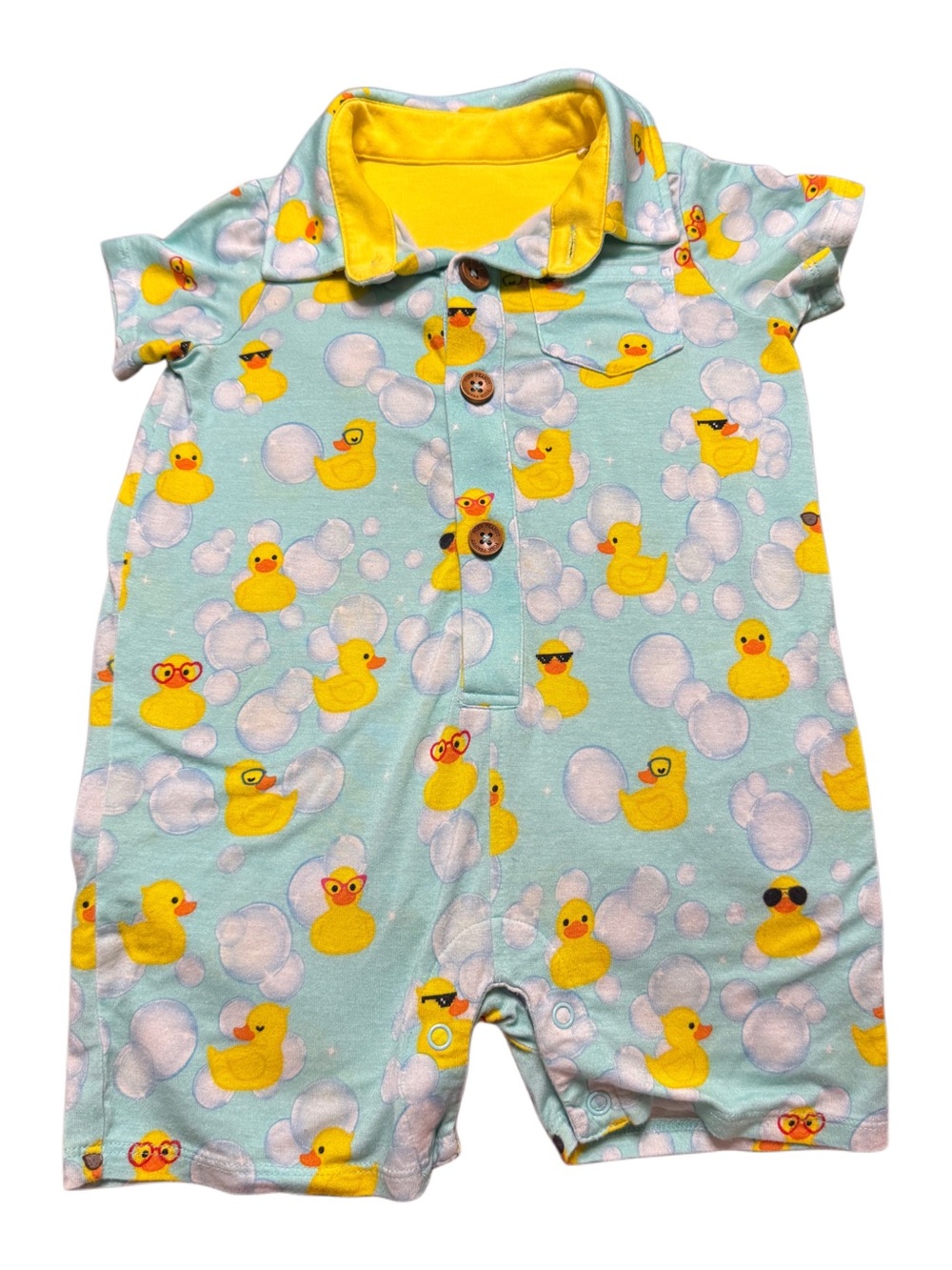 🐥 Posh Peanut Duck Bubble Bamboo Romper 9-12M 🫧